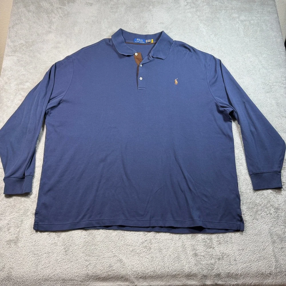 Polo Ralph Lauren Long Sleeve Polo Shirt Mens 3XB Blue Cotton Big & Tall